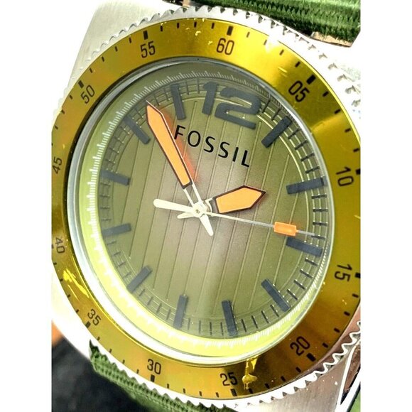 Fossil Men's Watch WB1043 Quartz Green Dial 38mm Stainless Steel Case Nylon Band - Picture 1 of 13